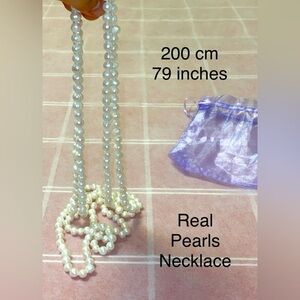 White Pearl Necklace. 200 cm (79 inches). Real Pearls.